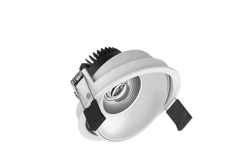 Fido 108 is an adjustable downlight with 800Lm, 2200-3000K, CRI 93, 10.3W. Beam angle 40°, Triac dimmable, finish White/White, IP20.