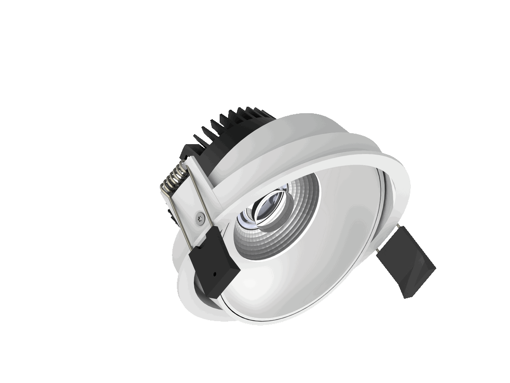Fido 108 is an adjustable downlight with 800Lm, 4000K, CRI 93, 10.1W. Beam angle 40°, Triac dimmable, finish White/White, IP20.