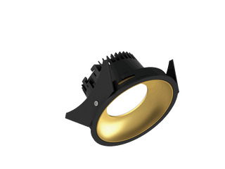 Fido 98 is a downlight with 800Lm, 2700K, CRI 93, 10.5W. Beam angle 80°, Triac dimmable, finish Black/Gold, IP44/IP20.
