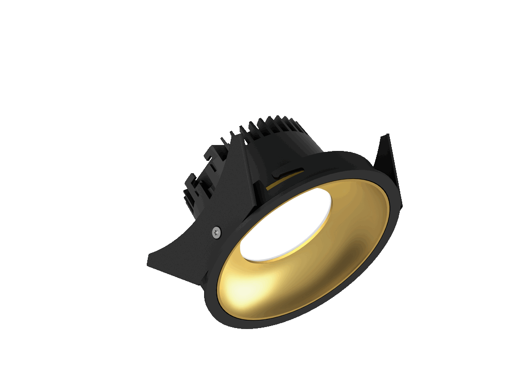 Fido 98 is een downlight met 800Lm, 3000K, CRI 93, 10,3W. Bundelhoek 80°, Triac-dimbaar, afwerking Black/Gold, IP44/IP20.