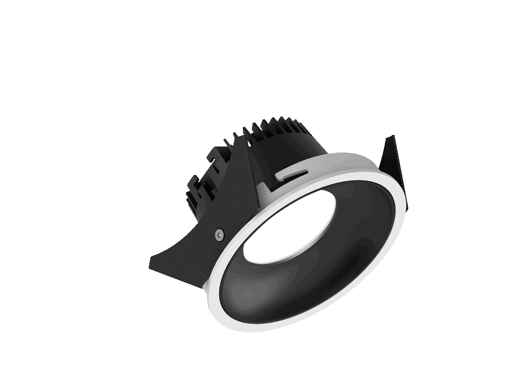 Fido 98 est un downlight de 800Lm, 2700K, IRC 93, 10,5W. Angle de faisceau 80°, dimmable Triac, finition White/Black, IP44/IP20.