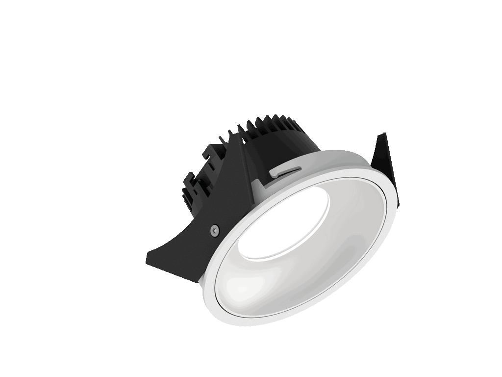 Fido 98 is a downlight with 800Lm, 2200-3000K, CRI 93, 10.3W. Beam angle 80°, Triac dimmable, finish White/White, IP44/IP20.