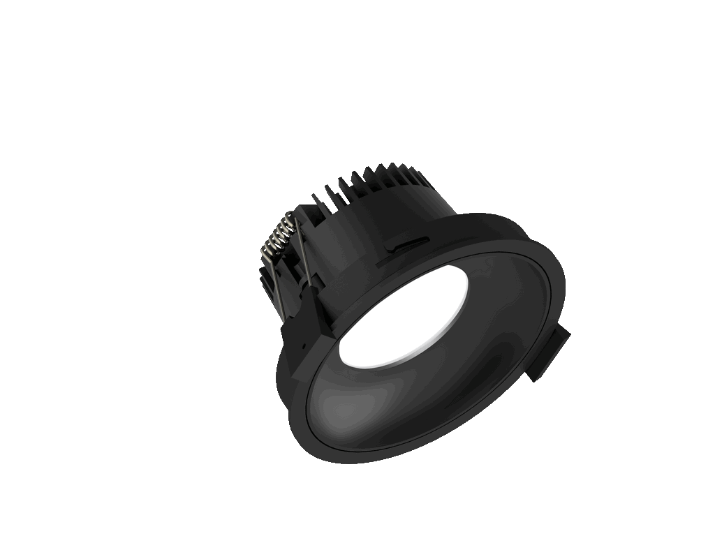 Fido 98 is a downlight with 800Lm, 2700K, CRI 93, 10.5W. Beam angle 80°, Triac dimmable, finish Black/Black, IP44/IP20.