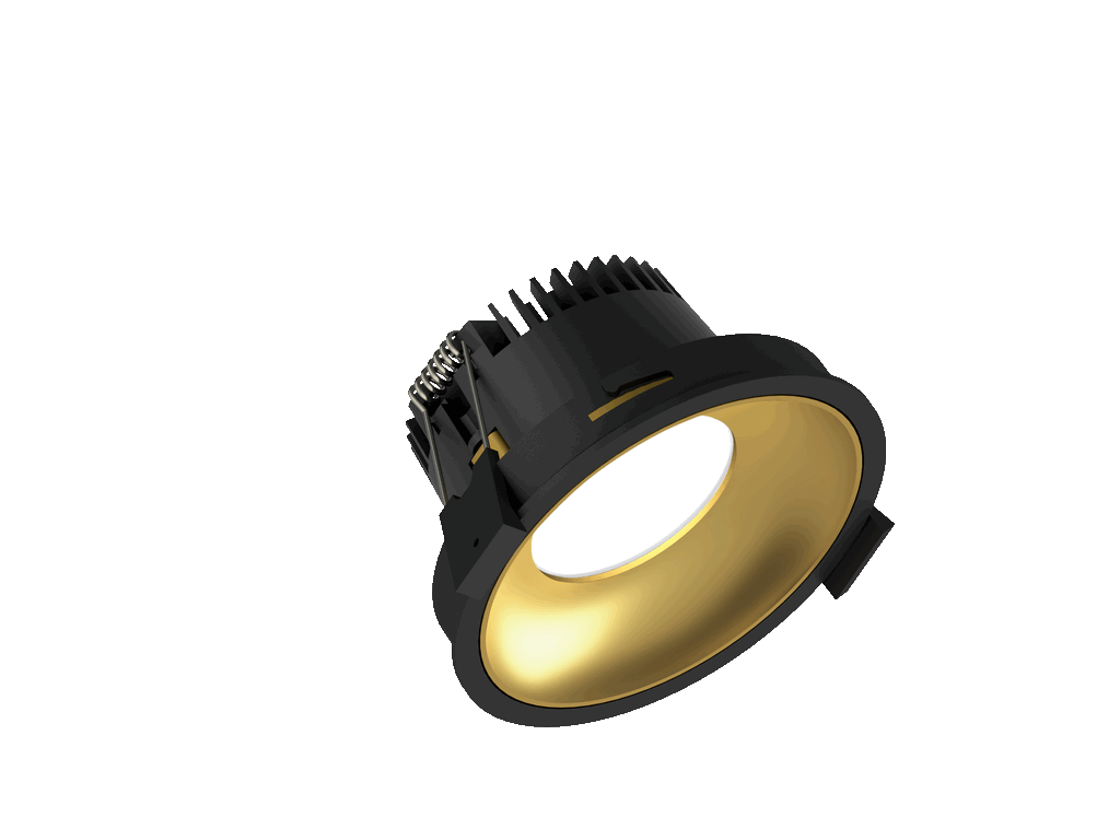 Fido 98 is een downlight met 800Lm, 4000K, CRI 93, 10,1W. Bundelhoek 80°, Triac-dimbaar, afwerking Black/Gold, IP44/IP20.