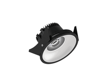 Fido 98 is a downlight with 800Lm, 2200-3000K, CRI 93, 10.3W. Beam angle 40°, Triac dimmable, finish Black/White, IP44/IP20.