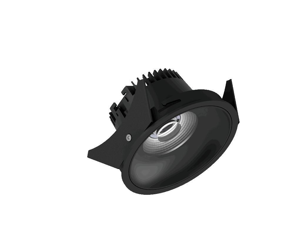 Fido 98 est un downlight de 800Lm, 4000K, IRC 93, 10,1W. Angle de faisceau 40°, dimmable Triac, finition Black/Black, IP44/IP20.