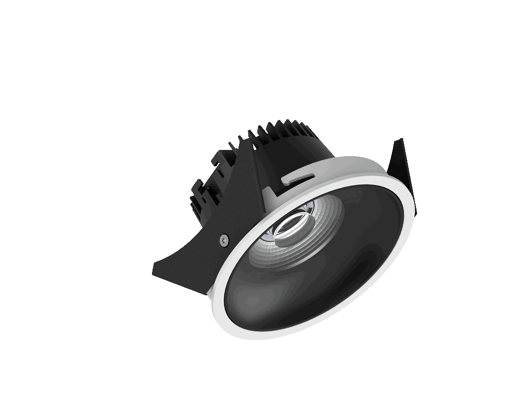 Fido 98 is a downlight with 800Lm, 2700K, CRI 93, 10.5W. Beam angle 40°, Triac dimmable, finish White/Black, IP44/IP20.