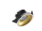 Fido 98 est un downlight de 800Lm, 3000K, IRC 93, 10,3W. Angle de faisceau 40°, dimmable Triac, finition White/Gold, IP44/IP20.