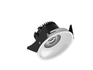 Fido 98 est un downlight de 800Lm, 3000K, IRC 93, 10,3W. Angle de faisceau 40°, dimmable Triac, finition White/White, IP44/IP20.
