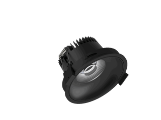 Fido 98 is a downlight with 800Lm, 2200-3000K, CRI 93, 10.3W. Beam angle 40°, Triac dimmable, finish Black/Black, IP44/IP20.