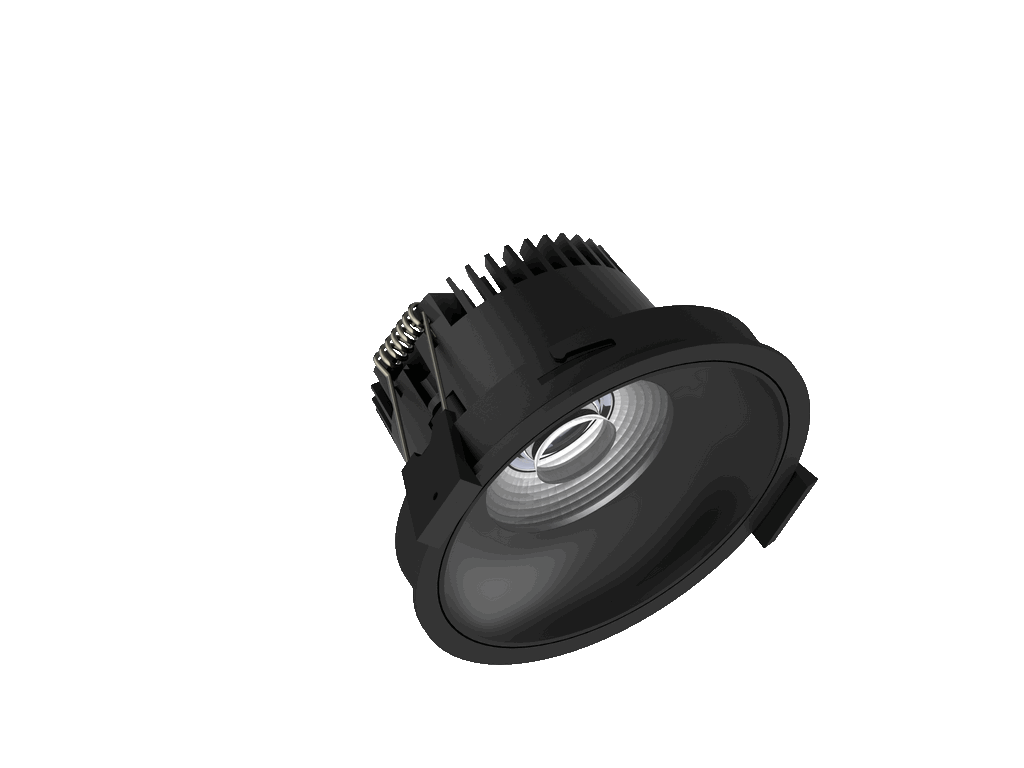 Fido 98 is a downlight with 800Lm, 2200-3000K, CRI 93, 10.3W. Beam angle 40°, Triac dimmable, finish Black/Black, IP44/IP20.