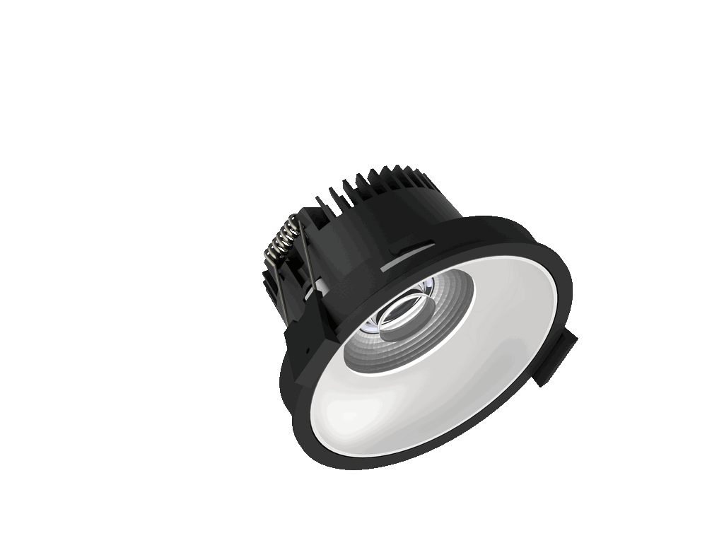 Fido 98 is a downlight with 800Lm, 4000K, CRI 93, 10.1W. Beam angle 40°, Triac dimmable, finish Black/White, IP44/IP20.