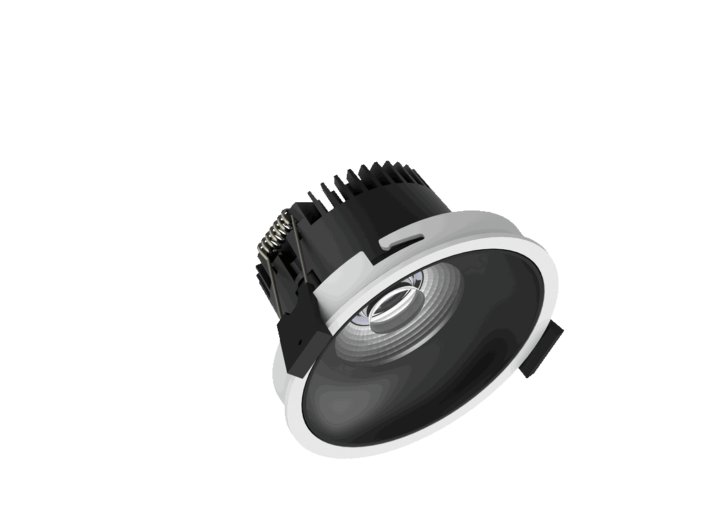 Fido 98 is a downlight with 800Lm, 2200-3000K, CRI 93, 10.3W. Beam angle 40°, Triac dimmable, finish White/Black, IP44/IP20.