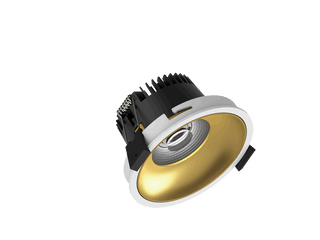 Fido 98 is een downlight met 800Lm, 2200-3000K, CRI 93, 10,3W. Bundelhoek 40°, Triac-dimbaar, afwerking White/Gold, IP44/IP20.