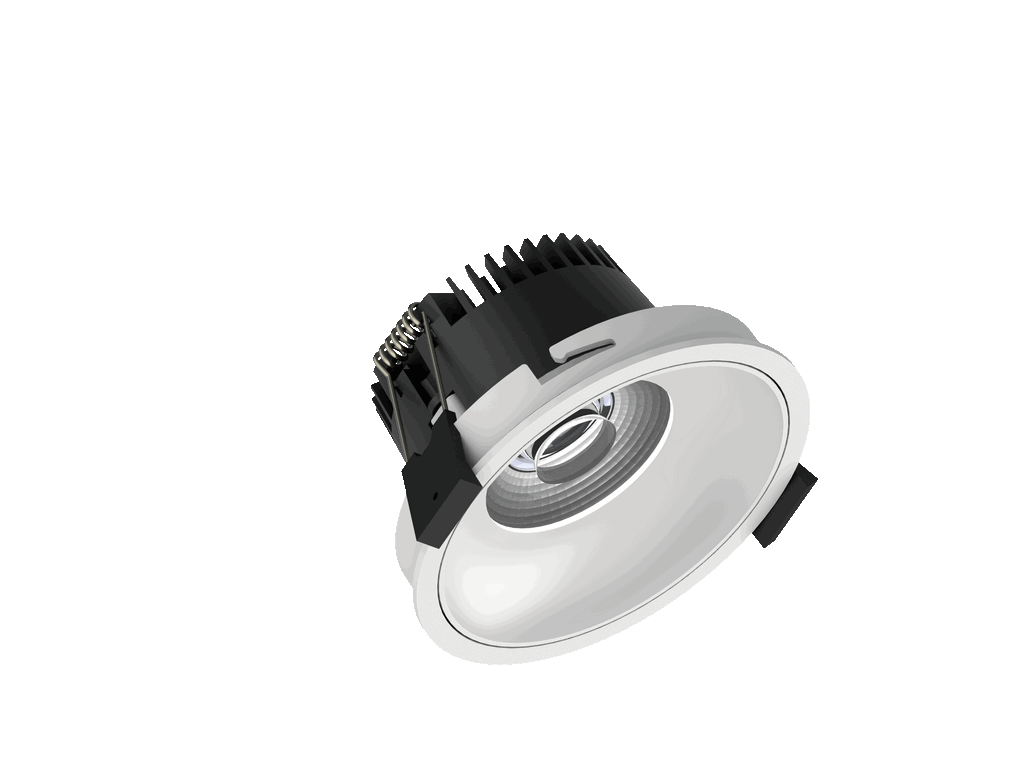 Fido 98 is a downlight with 800Lm, 2200-3000K, CRI 93, 10.3W. Beam angle 40°, Triac dimmable, finish White/White, IP44/IP20.