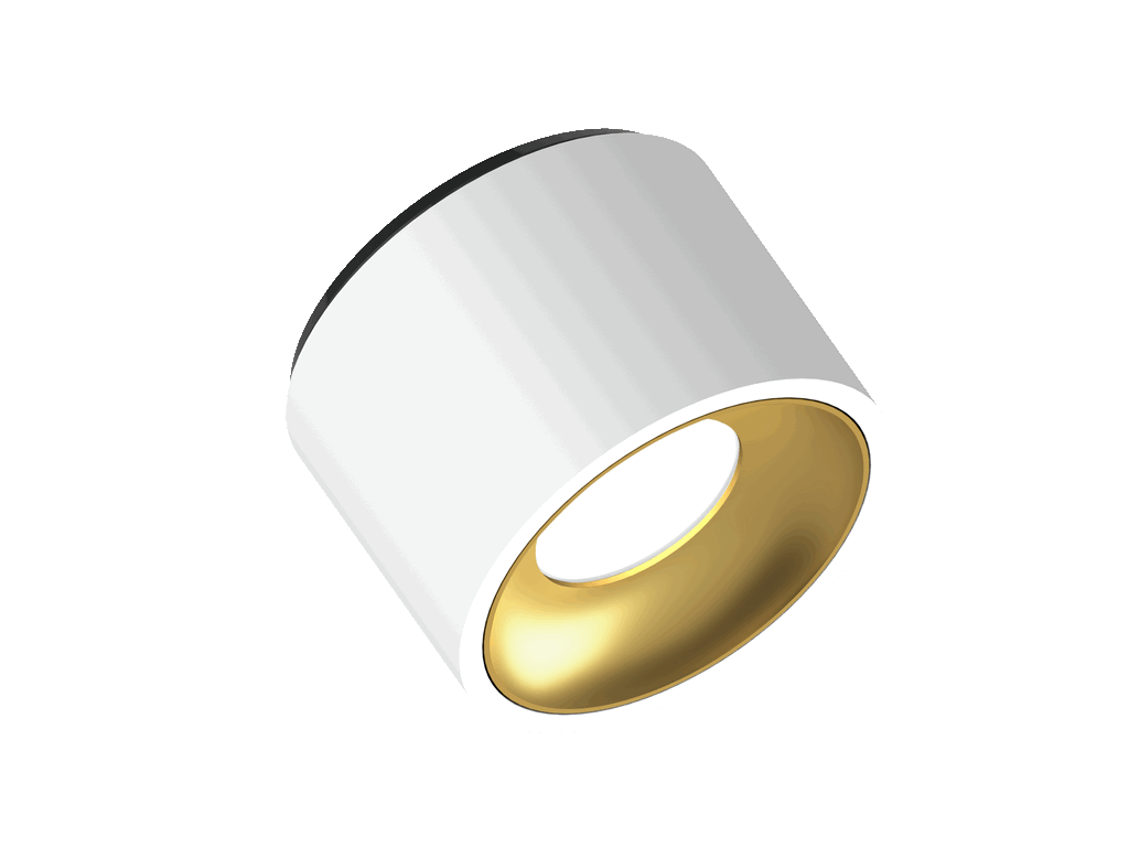 Fido 105 is a ceiling luminaire with 800Lm, 4000K, CRI 93, 10.1W. Beam angle 80°, Triac dimmable, finish White/Gold, IP20.