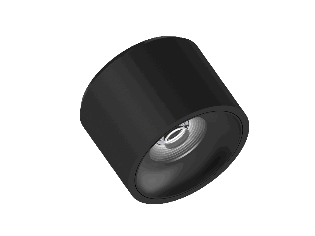 Fido 105 is een plafondarmatuur met 800Lm, 4000K, CRI 93, 10,1W. Bundelhoek 40°, Triac-dimbaar, afwerking Black/Black, IP20.