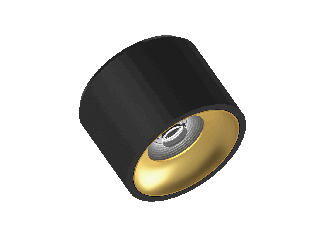 Fido 105 is een plafondarmatuur met 800Lm, 2700K, CRI 93, 10,5W. Bundelhoek 40°, Triac-dimbaar, afwerking Black/Gold, IP20.