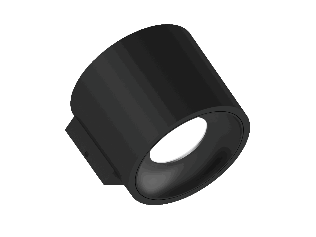 Fido WL 105 is a wall luminaire with 800Lm, 4000K, CRI 93, 10.1W. Beam angle 80°, Triac dimmable, finish Black/Black, IP20.