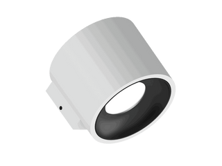 Fido WL 105 is a wall luminaire with 800Lm, 2200-3000K, CRI 93, 10.3W. Beam angle 80°, Triac dimmable, finish White/Black, IP20.