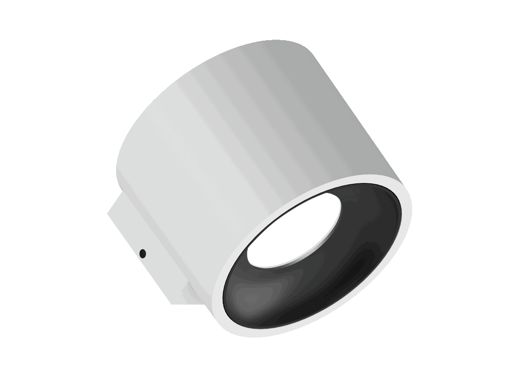 Fido WL 105 is a wall luminaire with 800Lm, 2200-3000K, CRI 93, 10.3W. Beam angle 80°, Triac dimmable, finish White/Black, IP20.