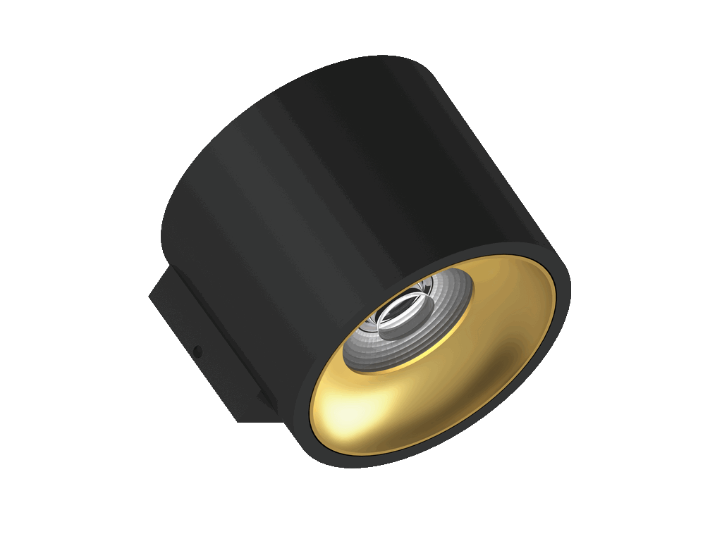 Fido WL 105 is een wandarmatuur met 800Lm, 2700K, CRI 93, 10,5W. Bundelhoek 40°, Triac-dimbaar, afwerking Black/Gold, IP20.