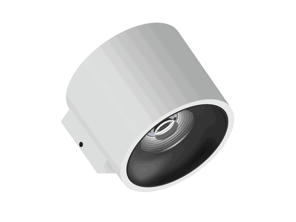 Fido WL 105 is a wall luminaire with 800Lm, 4000K, CRI 93, 10.1W. Beam angle 40°, Triac dimmable, finish White/Black, IP20.