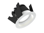 Fluxe 75 est un downlight de 800Lm, 3000K, IRC 93, 10,3W. Angle de faisceau 80°, dimmable Triac, finition Matt white RAL 9016, IP65/IP20.