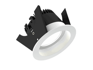 Fluxe 75 est un downlight de 800Lm, 3000K, IRC 93, 10,3W. Angle de faisceau 80°, dimmable Triac, finition Matt white RAL 9016, IP65/IP20.