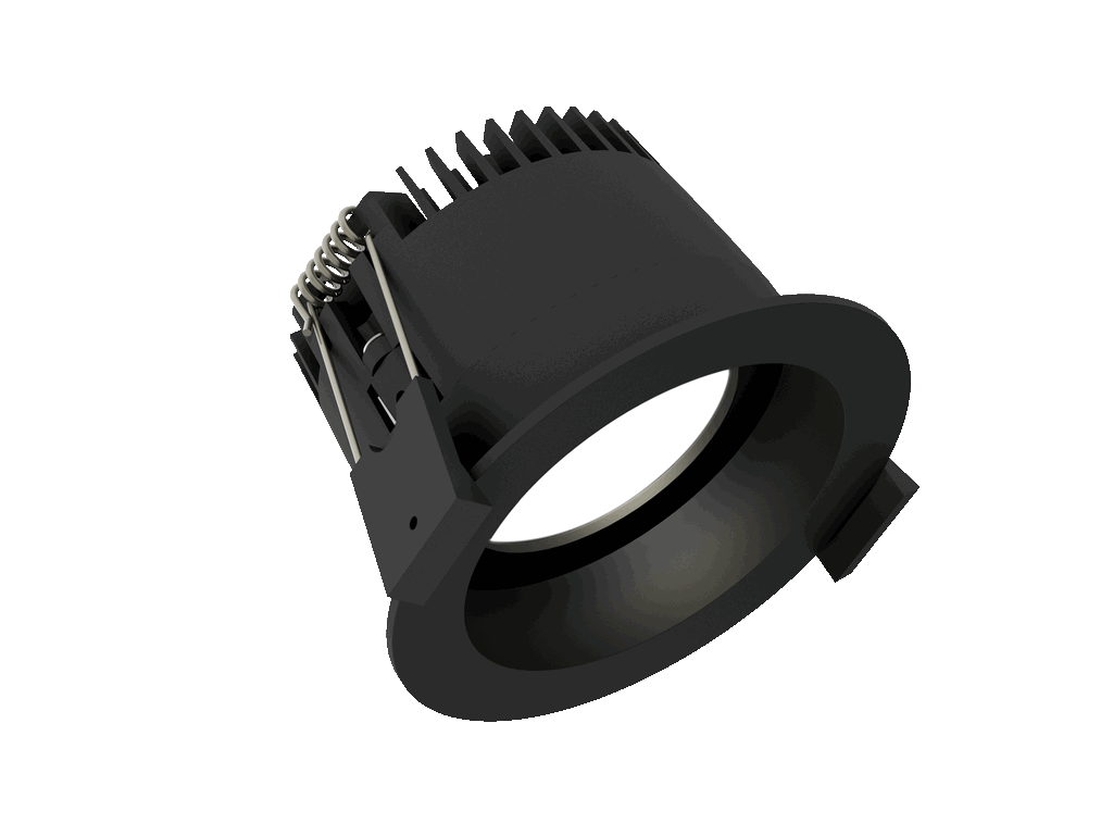 Fluxe 75 is a downlight with 800Lm, 3000K, CRI 93, 10.3W. Beam angle 80°, Triac dimmable, finish Matt black RAL 9005, IP65/IP20.