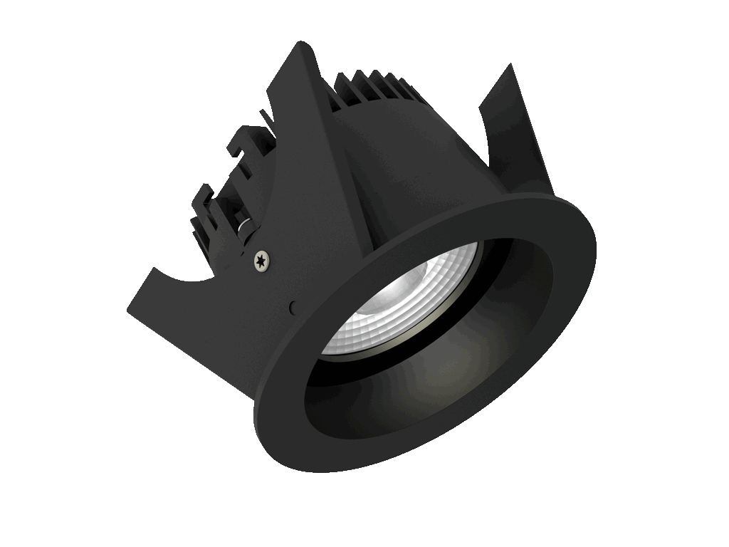 Fluxe 75 is a downlight with 800Lm, 2200-3000K, CRI 93, 10.3W. Beam angle 40°, Triac dimmable, finish Matt black RAL 9005, IP44/IP20.