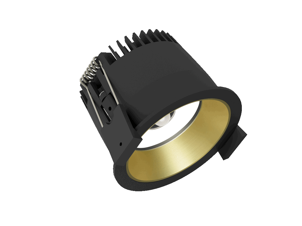 SensorStrada 75 is een sensorspot met 600Lm, 3000K, CRI 83, 15W. Bundelhoek 80°, Triac-dimbaar, afwerking Black/Gold, IP20.