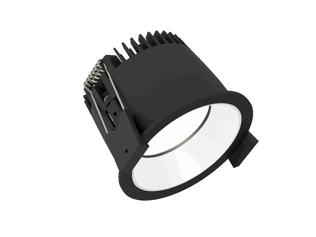 Strada 75 est un downlight de 800Lm, 2700K, IRC 93, 10,5W. Angle de faisceau 80°, dimmable Triac, finition Black/White, IP44/IP20.