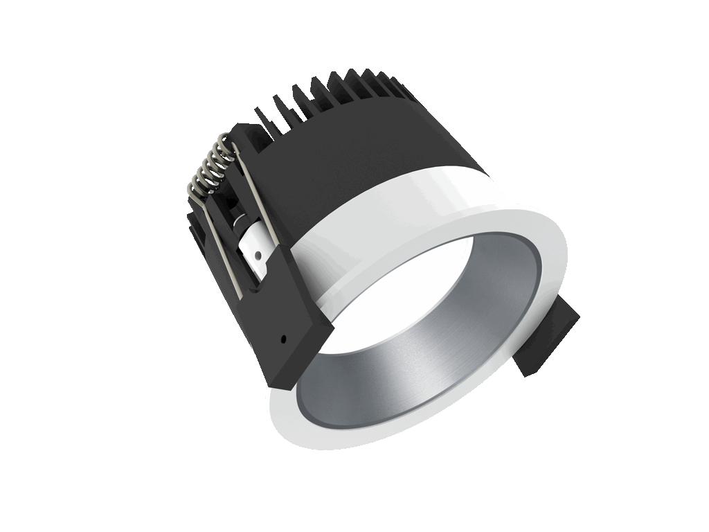 Strada 75 is a downlight with 800Lm, 2200-3000K, CRI 93, 10.3W. Beam angle 80°, Triac dimmable, finish White/Silver, IP44/IP20.