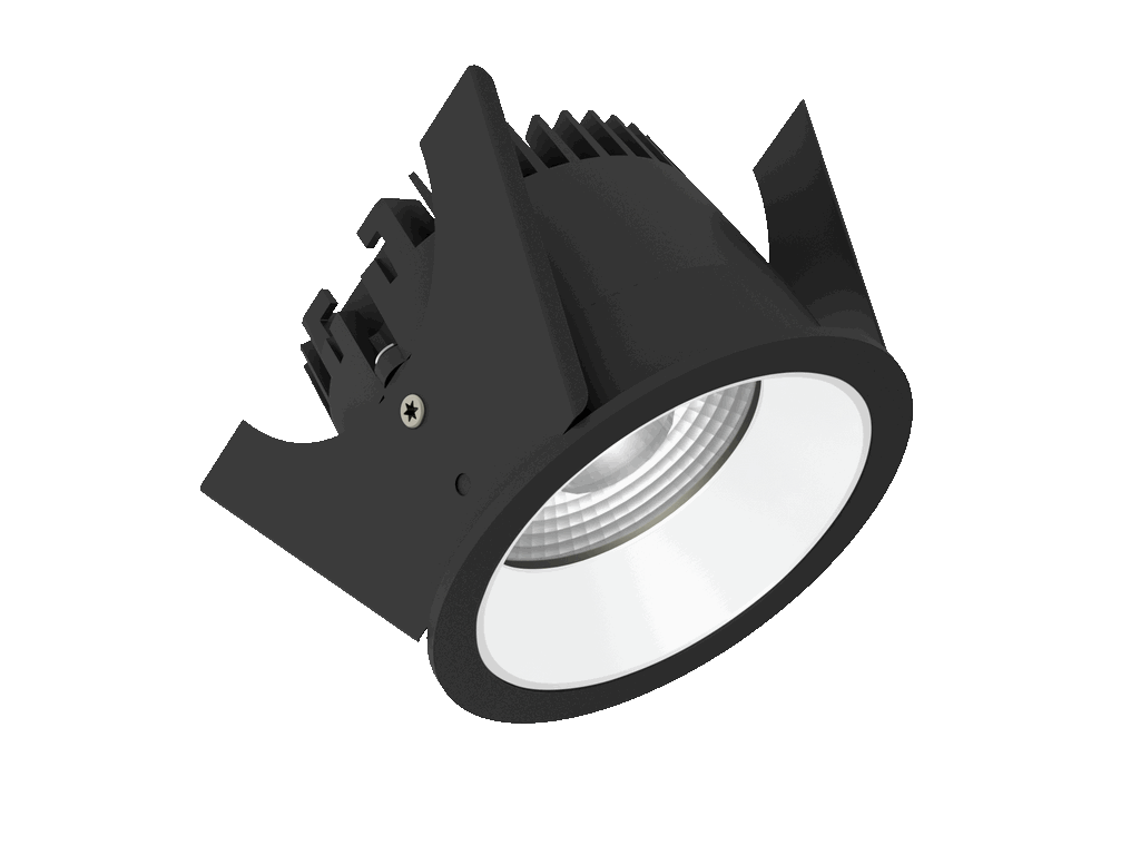 Strada 75 is a downlight with 800Lm, 2700K, CRI 93, 10.5W. Beam angle 40°, Triac dimmable, finish Black/White, IP44/IP20.