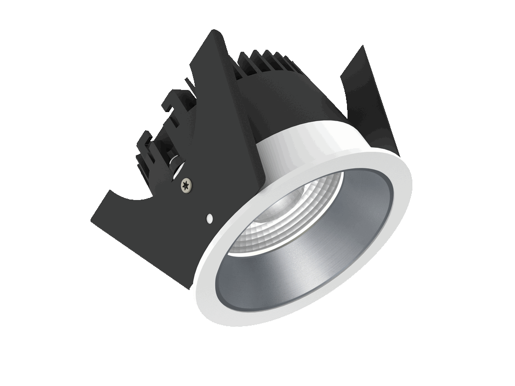 Strada 75 is a downlight with 800Lm, 2200-3000K, CRI 93, 10.3W. Beam angle 40°, Triac dimmable, finish White/Silver, IP44/IP20.