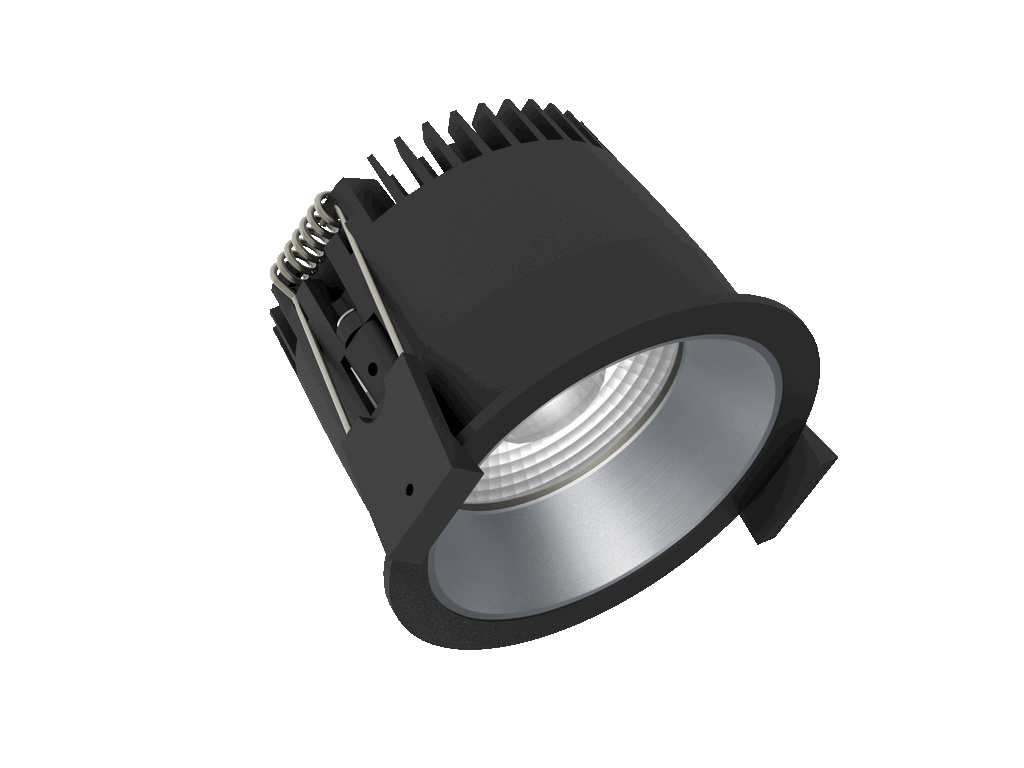 Strada 75 is a downlight with 800Lm, 2200-3000K, CRI 93, 10.3W. Beam angle 40°, Triac dimmable, finish Black/Silver, IP44/IP20.