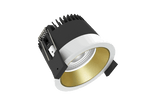 Strada 75 is a downlight with 800Lm, 2200-3000K, CRI 93, 10.3W. Beam angle 40°, Triac dimmable, finish White/Gold, IP44/IP20.