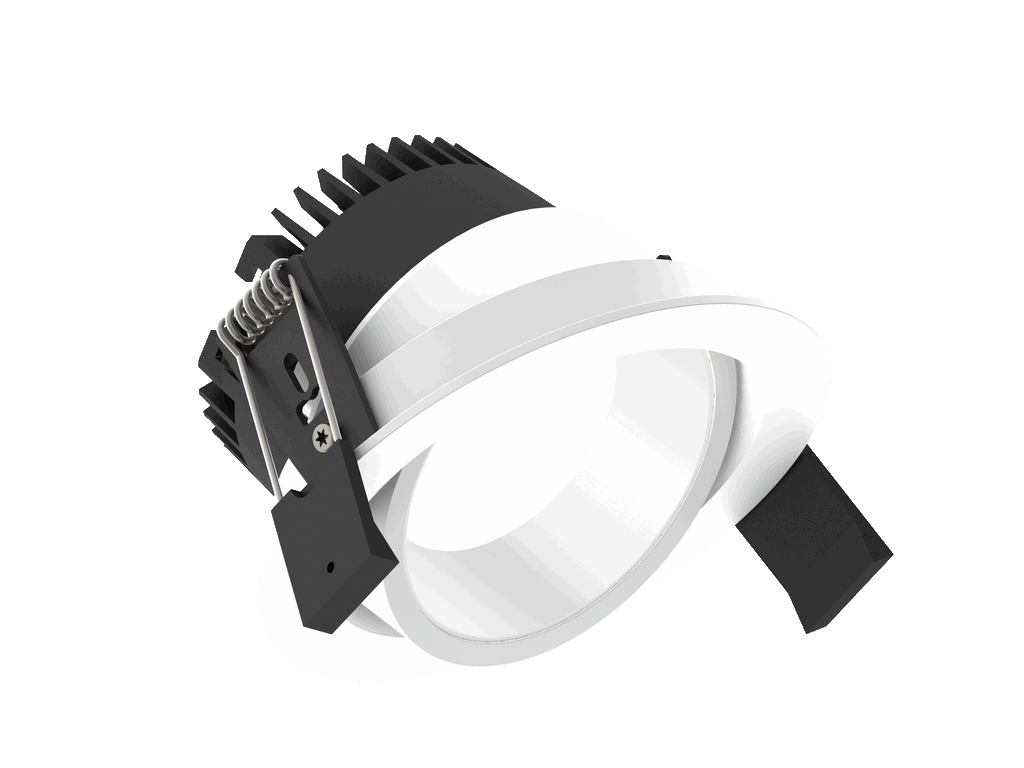 Strada 90 is an adjustable downlight with 800Lm, 3000K, CRI 93, 10.3W. Beam angle 80°, Triac dimmable, finish White/White, IP20.