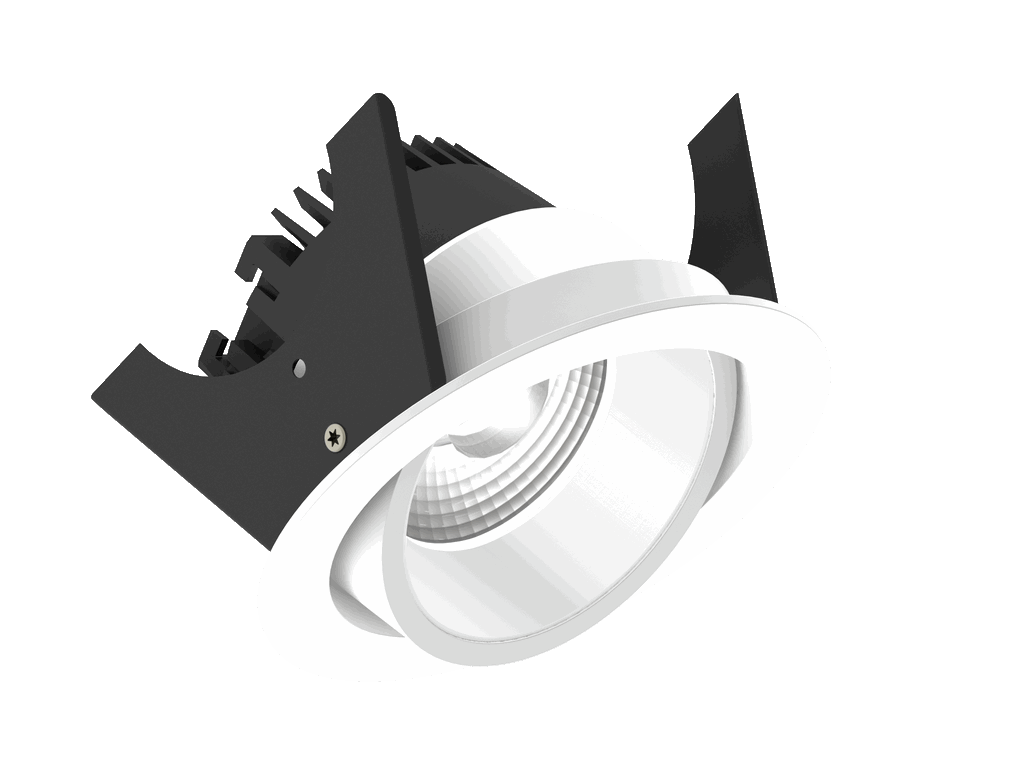 Strada 90 is an adjustable downlight with 800Lm, 4000K, CRI 93, 10.1W. Beam angle 40°, Triac dimmable, finish White/White, IP20.