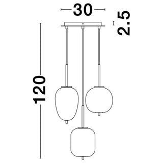 Suspension Lato antiek 3xE14, laiton