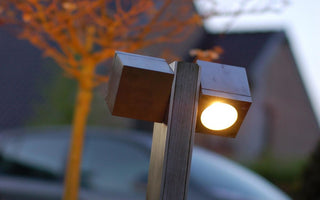 Tuinpaal Q-bic 30 / Gepolijst roestvrij staal, teak