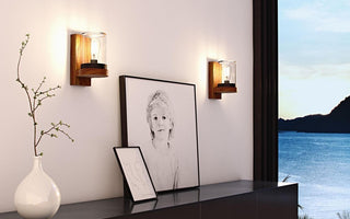 Wandlamp buiten Cloche Glas, teak
