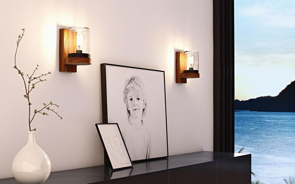 Wandlamp buiten Cloche Glas, teak