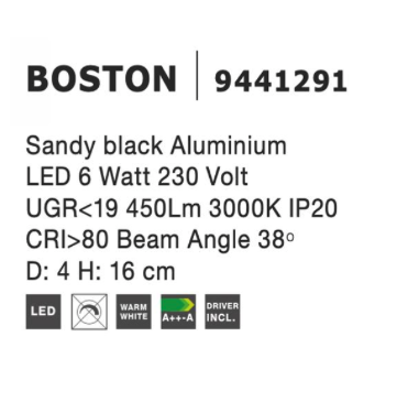 Opbouwspot Boston, zwart