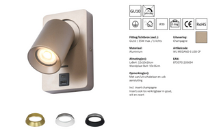 Wall lamp MEGANO-S USB - GU10 - Champagne