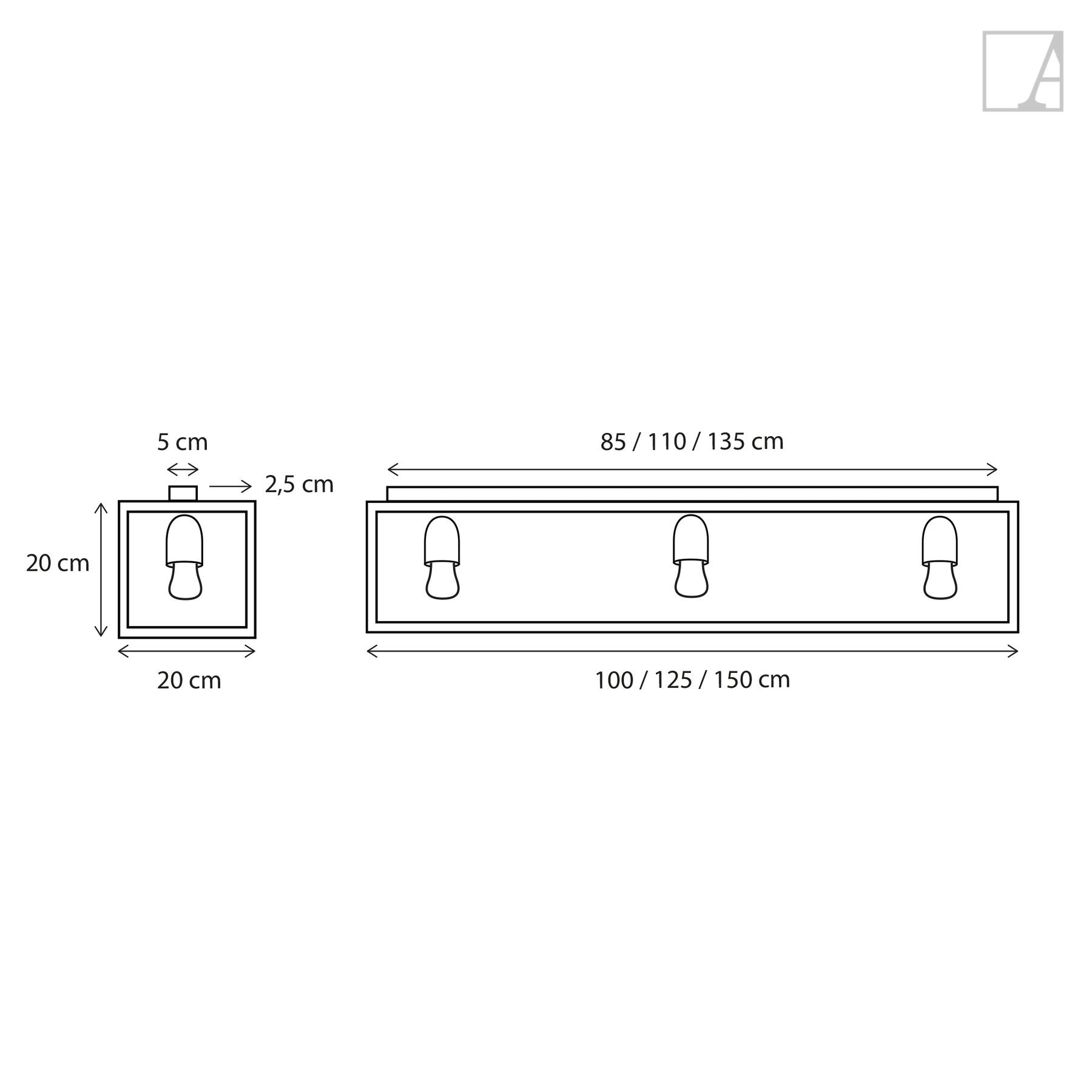 Ceiling lamp Vitrine Plafonnier Long 4L, chrome