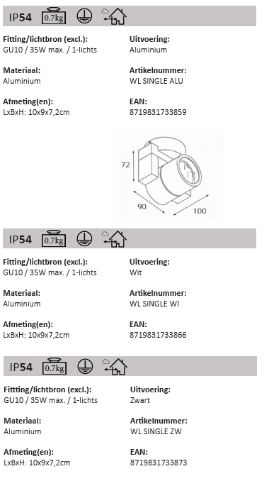 Wall lamp Single GU10